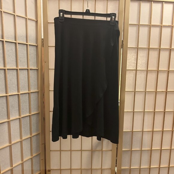 Y2K Living Doll Black Faux Wrap Tie Waist Skirt Flowy Knee Length Size M Juniors - Picture 2 of 6